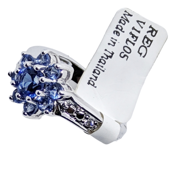 .Rhodium Plated Ring Faux Blue Tanzanites & CZ Stones - Picture 2 of 3